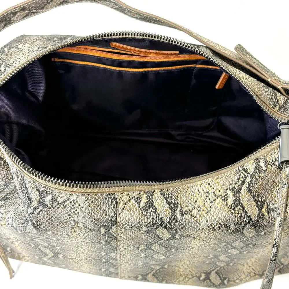 Hobo Lennox Leather Snake Print Gold Tone Shoulder Hobo Bag